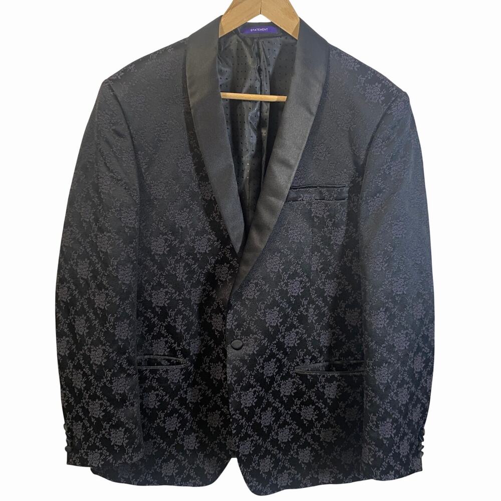 Statement Clothing Italy Black Jacquard Dinner Jacket Tuxedo Virgin Wool Sz 44L